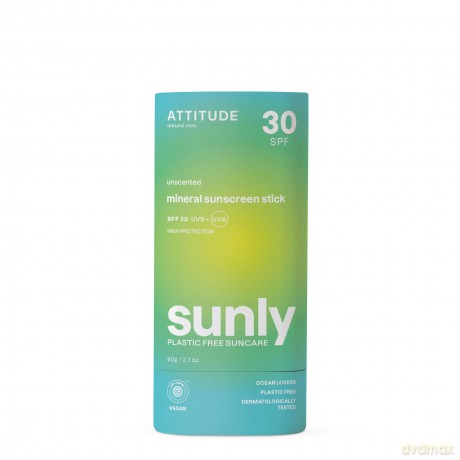 Attitude Mineral protection stick for the body without perfume SPF 30 Sunly (Mineral Sunscreen Stick) 60 g unisex