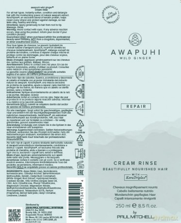 Paul Mitchell Regenerating hair cream Awapuhi Wild Ginger Repair (Cream Rinse) 250 ml dla kobiety