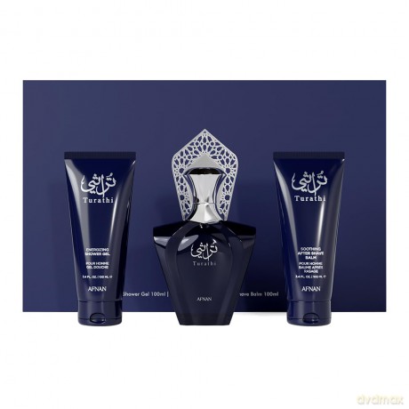Afnan Turathi Blue - woda perfumowana 90 ml + balzám po holení 100 ml + sprchový gel 100 ml dla mężczyzny