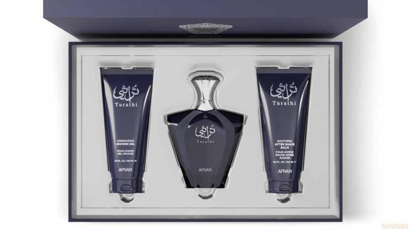 Afnan Turathi Blue - woda perfumowana 90 ml + balzám po holení 100 ml + sprchový gel 100 ml dla mężczyzny