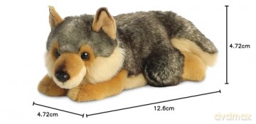 AURORA, 26264, MiYoni Wolf Lying, 11In, Soft Toy,for ages 0+, Brown and Grey