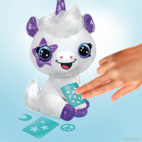 Airbrush Plush Unicorn, Decorate Over + Over, 4 Wash-Off Chalk Pens, Battery Powered Airbrush, 100+ Sticker Stencils. For Ages 6+, White