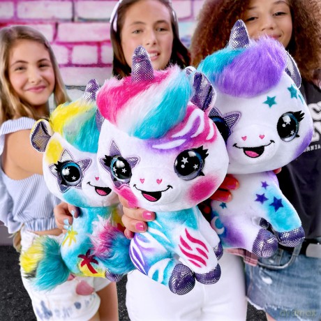 Airbrush Plush Unicorn, Decorate Over + Over, 4 Wash-Off Chalk Pens, Battery Powered Airbrush, 100+ Sticker Stencils. For Ages 6+, White
