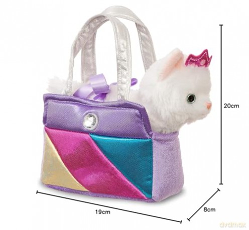 Aurora, 61172, Fancy Pal, Cat In Rainbow Handbag, 8In, Soft Toy, White, Pink