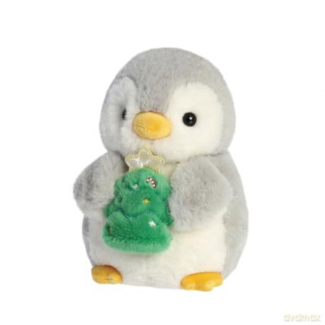 Aurora, 99361, PomPom Penguin w/Xmas Tree 8In, Soft Toy, white and grey