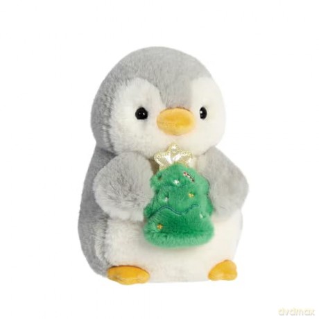 Aurora, 99361, PomPom Penguin w/Xmas Tree 8In, Soft Toy, white and grey