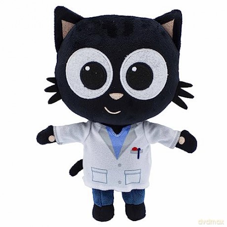 BANDAI Milo Black Cat Plush Toys - 20cm Doctor Milo Cat Teddy from the Milo Animated Series | Cute and Cuddly Boys and Girls Toys with Soft Touch Material | Adorable Cartoon Cat Toys for Kids