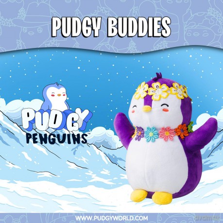 BANDAI Pudgy Penguins Plush Buddy with Flower Crown Toy From Pudgy World| 20cm Plush Buddy with Flower Crown Soft Toy | Super Soft And Cuddly Pudgy Penguins Toys |Soft Toys For Fans Of Cute Things