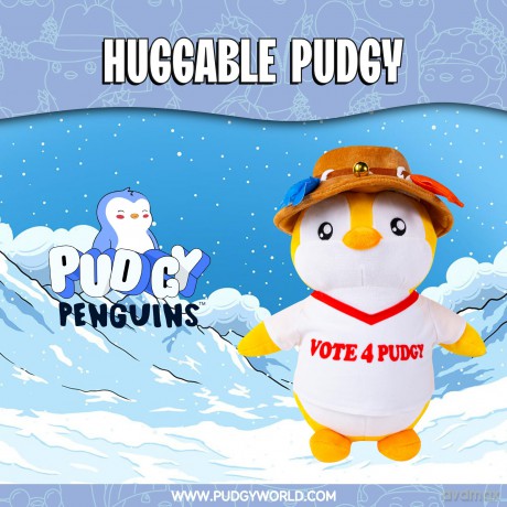 BANDAI Pudgy Penguins Vote 4 Outfit Huggable Plush Toy From Pudgy World| 30cm Vote 4 Outfit Penguin Soft Toy | Super Soft And Cuddly Pudgy Penguins Toys | Soft Toys For Fans Of Cute Things