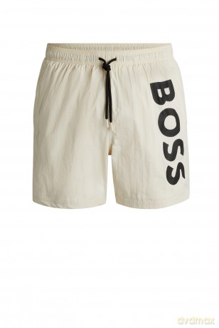 BOSS Mens Octopus Vertical-logo-print swim shorts in quick-dry poplin