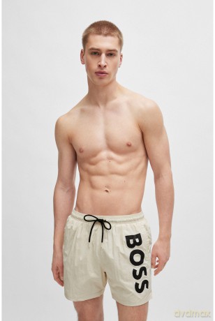 BOSS Mens Octopus Vertical-logo-print swim shorts in quick-dry poplin