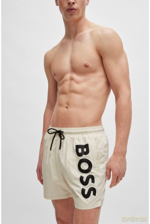 BOSS Mens Octopus Vertical-logo-print swim shorts in quick-dry poplin