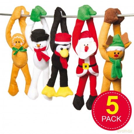 Baker Ross AC174 Hanging Christmas Bean Pals, Cuddly Toys for Children to Play with Perfect Stocking and Winter Party Bag Fillers (Pack of 5), Assorted