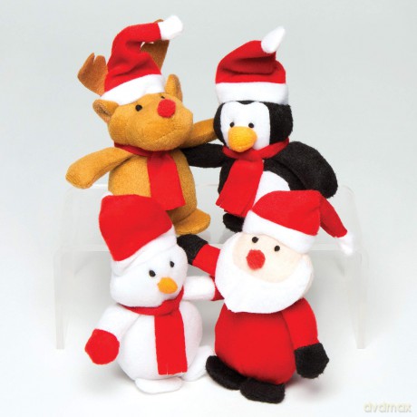 Baker Ross AC252 Christmas Bean Pals Cuddly Toys for Children to Play with Perfect Stocking and Winter Party Bag Fillers (Pack of 4)
