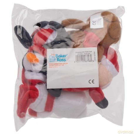 Baker Ross AC252 Christmas Bean Pals Cuddly Toys for Children to Play with Perfect Stocking and Winter Party Bag Fillers (Pack of 4)