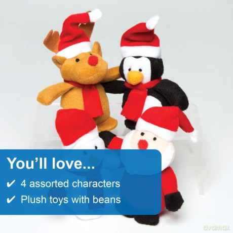 Baker Ross AC252 Christmas Bean Pals Cuddly Toys for Children to Play with Perfect Stocking and Winter Party Bag Fillers (Pack of 4)
