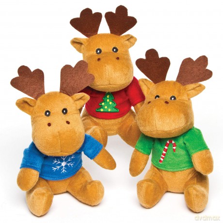 Baker Ross AF816 Reindeer Christmas Jumper Plush Pals - Novelty Toys for Kids, Perfect Party, Loot or Prize Bag Filler (Pack of 3), Assorted