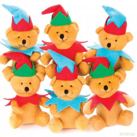Baker Ross AV632 Christmas Elf Plush Bears, Cuddly Toys for Children to Play with Perfect Stocking and Winter Party Bag Fillers (Pack of 3), Assorted