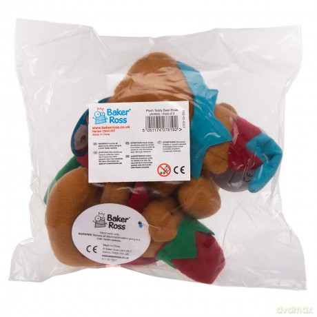 Baker Ross AV632 Christmas Elf Plush Bears, Cuddly Toys for Children to Play with Perfect Stocking and Winter Party Bag Fillers (Pack of 3), Assorted