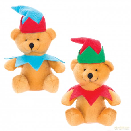Baker Ross AV632 Christmas Elf Plush Bears, Cuddly Toys for Children to Play with Perfect Stocking and Winter Party Bag Fillers (Pack of 3), Assorted