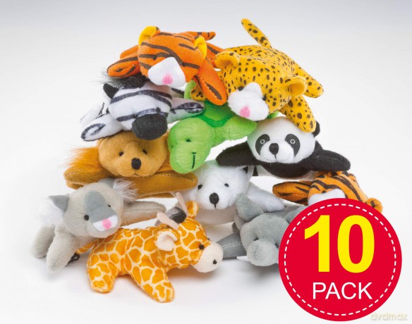 Baker Ross EF613 Exotic Animal Beanie Plush Pals (Pack of 10) Cute Assorted Cuddly Toys for Kids,Small