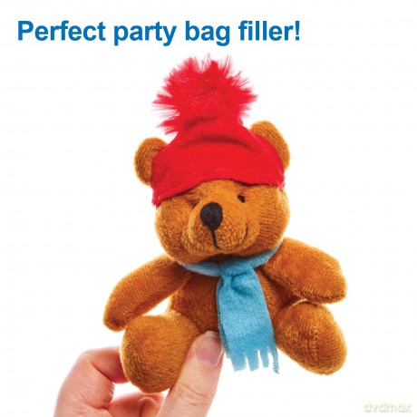 Baker Ross FX599 Winter Teddy Bear Soft Toys - Pack of 4, Christmas Party Bag Fillers for Kids