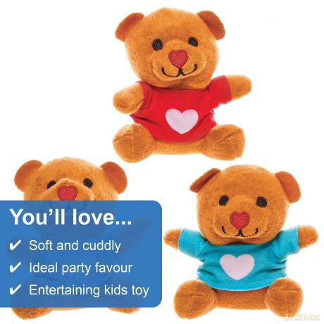 Baker Ross FX957 Love Heart Teddy Bears - Pack of 4, Valentines Day Party Bag Fillers for Kids