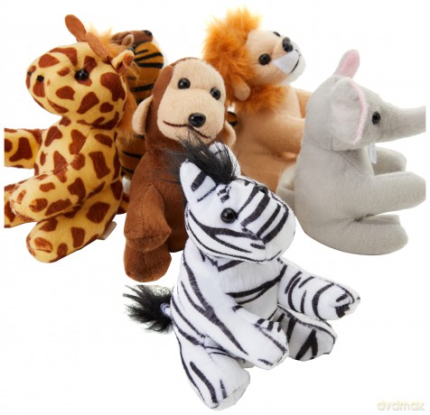 Baker Ross ag756 Jungle Animal Plush Pals (Pack of 6) Cute Assorted Cuddly Toys for Kids