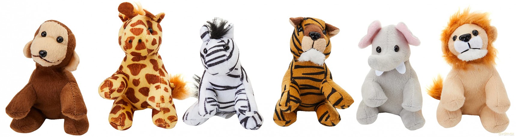 Baker Ross ag756 Jungle Animal Plush Pals (Pack of 6) Cute Assorted Cuddly Toys for Kids