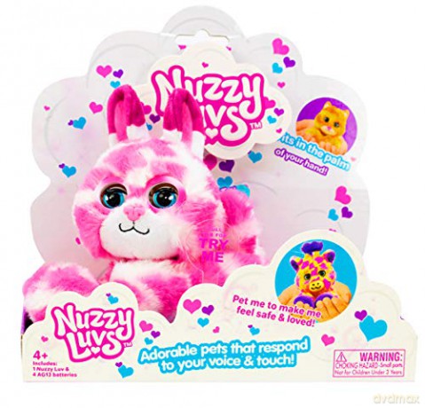 Bandai CE80082 Nuzzy Luvs Luvbug Interactive Pet Soft Toy (Pink and White Bunny)