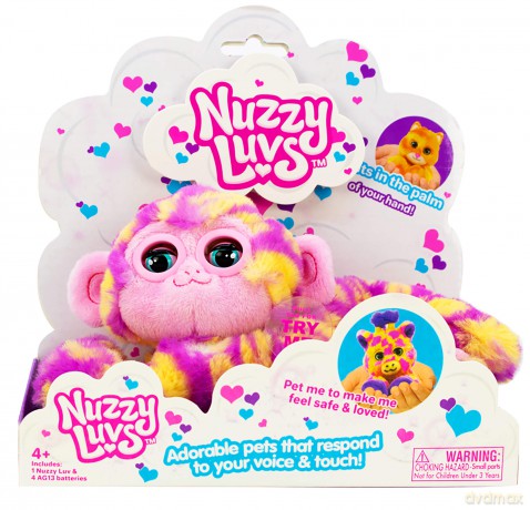 Bandai CE80083 Nuzzy Luvs Snuggler Interactive Pet Soft Toy (Pink and Orange Monkey)