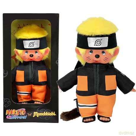 Bandai Monchhichi Naruto Shippuden Plush Toy - 80s Iconic Monkey Soft Plush Toy 20 cm for Children and Adults - Childrens Toy 2 Years and Above - SE241088
