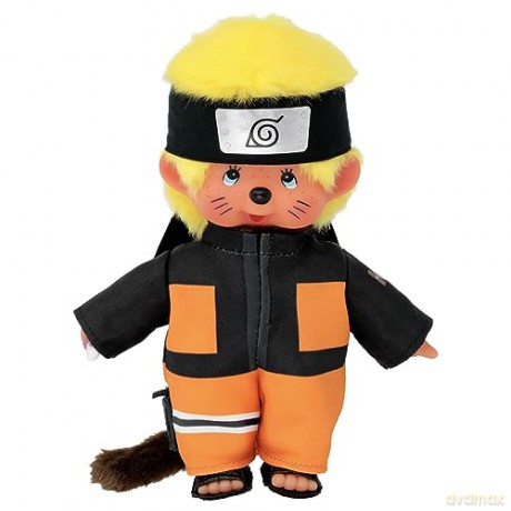 Bandai Monchhichi Naruto Shippuden Plush Toy - 80s Iconic Monkey Soft Plush Toy 20 cm for Children and Adults - Childrens Toy 2 Years and Above - SE241088
