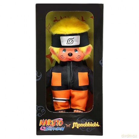 Bandai Monchhichi Naruto Shippuden Plush Toy - 80s Iconic Monkey Soft Plush Toy 20 cm for Children and Adults - Childrens Toy 2 Years and Above - SE241088