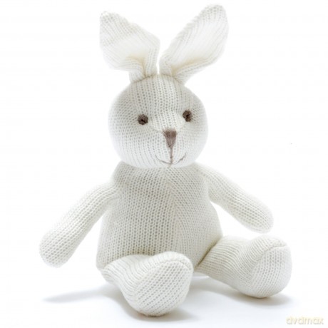 Best Years Knitted Organic Cotton White Bunny Rabbit Baby Rattle. Suitable from Birth