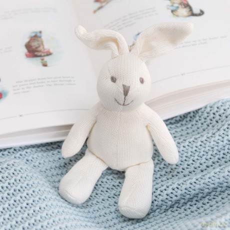 Best Years Knitted Organic Cotton White Bunny Rabbit Baby Rattle. Suitable from Birth