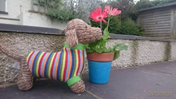 Best Years Knitted Sausage Dog Soft Toy with Multi Striped Jumper. Suitable from Birth