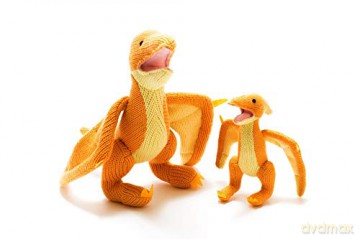 Best Years Knitted Yellow Pterodactyl Dinosaur Soft Toy. Suitable from Birth