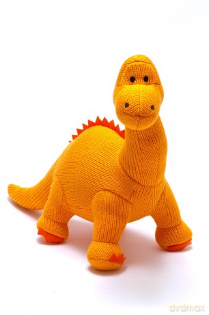 Best Years Orange Knitted Diplodocus Dinosaur Soft Toy. Suitable from Birth, medium