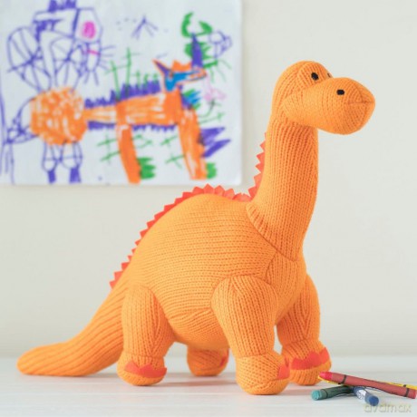 Best Years Orange Knitted Diplodocus Dinosaur Soft Toy. Suitable from Birth, medium
