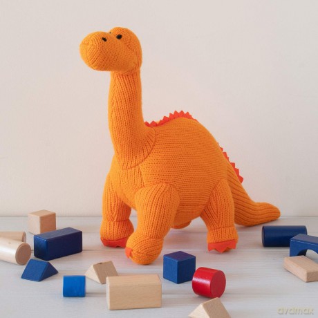 Best Years Orange Knitted Diplodocus Dinosaur Soft Toy. Suitable from Birth, medium