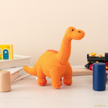 Best Years Orange Knitted Diplodocus Dinosaur Soft Toy. Suitable from Birth, medium
