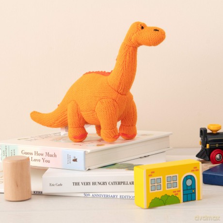 Best Years Orange Knitted Diplodocus Dinosaur Soft Toy. Suitable from Birth, medium