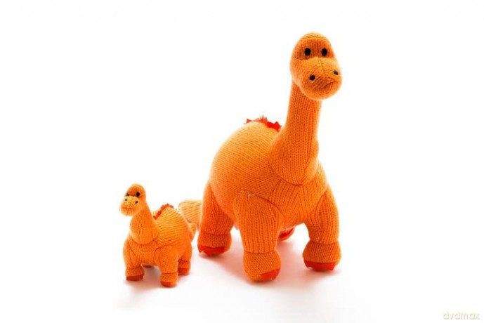 Best Years Orange Knitted Diplodocus Dinosaur Soft Toy. Suitable from Birth, medium