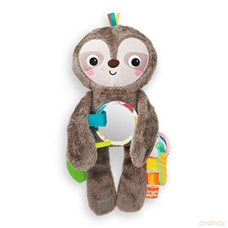 Bright Starts Slingin' Sloth Travel Buddy Plush Stuffed Animal Take-Along Stroller or Carrier Toy, Ages 0 Month+