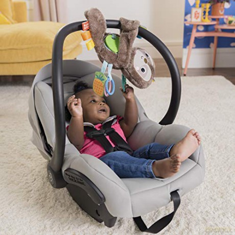 Bright Starts Slingin' Sloth Travel Buddy Plush Stuffed Animal Take-Along Stroller or Carrier Toy, Ages 0 Month+