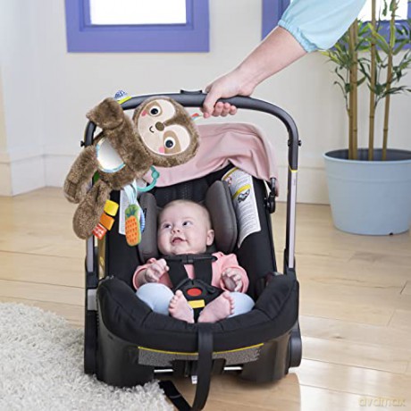 Bright Starts Slingin' Sloth Travel Buddy Plush Stuffed Animal Take-Along Stroller or Carrier Toy, Ages 0 Month+