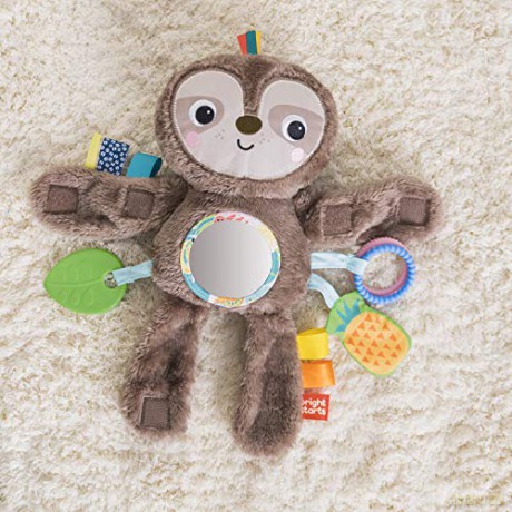 Bright Starts Slingin' Sloth Travel Buddy Plush Stuffed Animal Take-Along Stroller or Carrier Toy, Ages 0 Month+