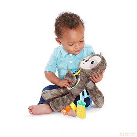 Bright Starts Slingin' Sloth Travel Buddy Plush Stuffed Animal Take-Along Stroller or Carrier Toy, Ages 0 Month+