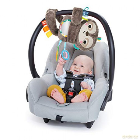 Bright Starts Slingin' Sloth Travel Buddy Plush Stuffed Animal Take-Along Stroller or Carrier Toy, Ages 0 Month+